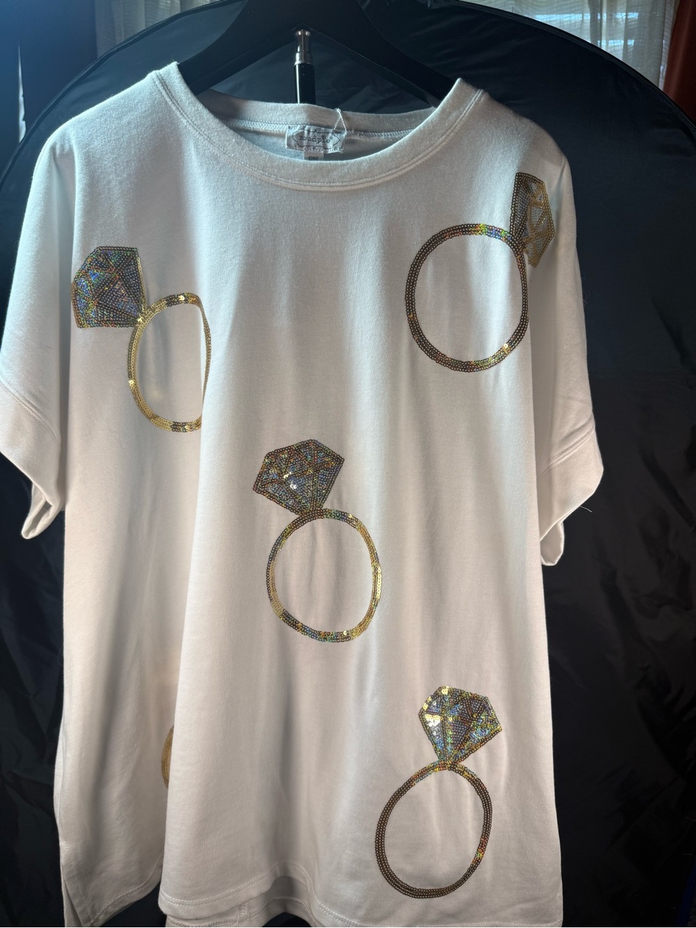 Mud Pie White Short Sleeve Tee with Gold Ring Accents